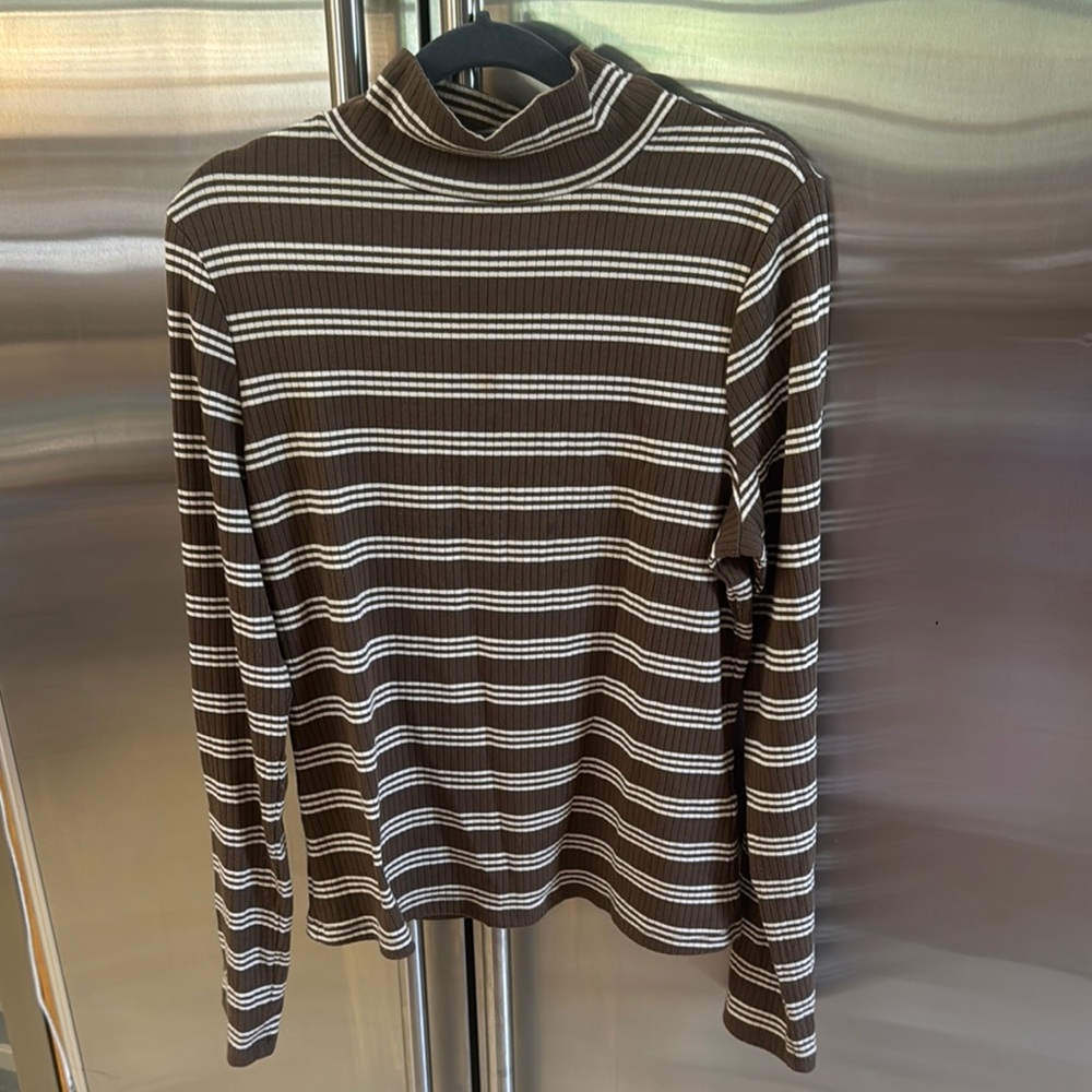 Brown and Cream Mock Turtleneck Shirt - Maeve by Anthropologie